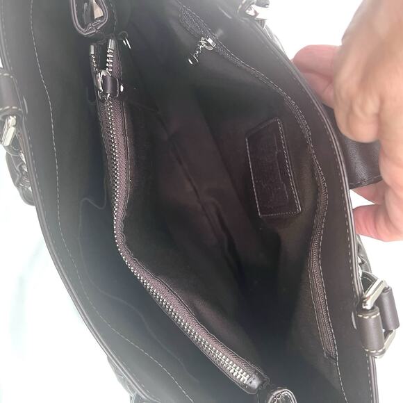 Coach Hampton Shoulder Handbag Purse Brown Signature C Jacquard & Leather - Picture 10 of 13